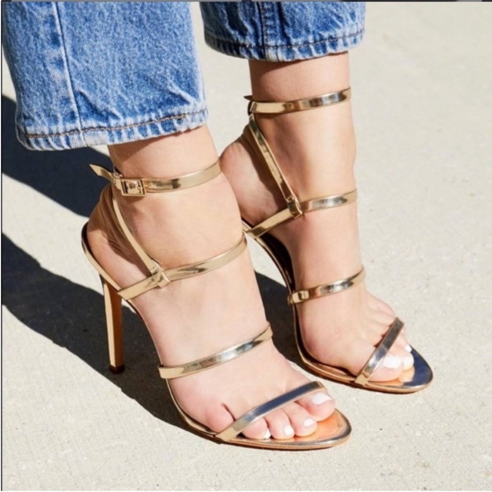 SCHUTZ Metallic Gold Strappy Stiletto Sandals